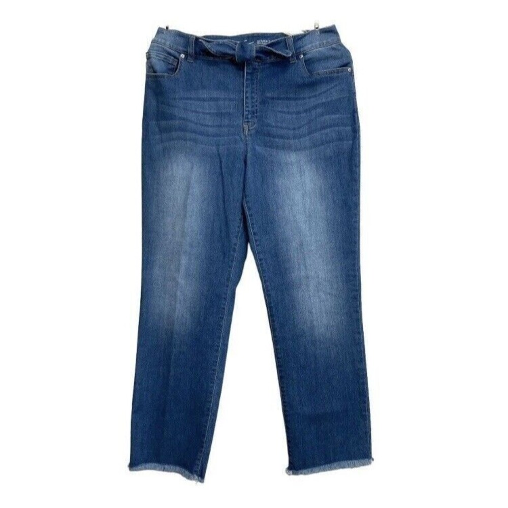 INC International Concepts Jeans Women Sz 6 Crop Straight Leg Raw Hem Tie Waist
